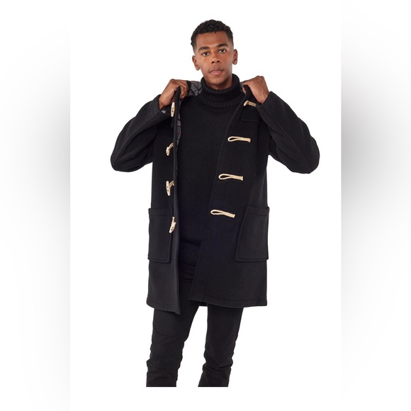 MONTGOMERY BLACK CLASSIC FIT ORIGINAL AUTHENTIC DUFFLE COAT WITH WOODEN TOGGLES - Picture 1 of 9